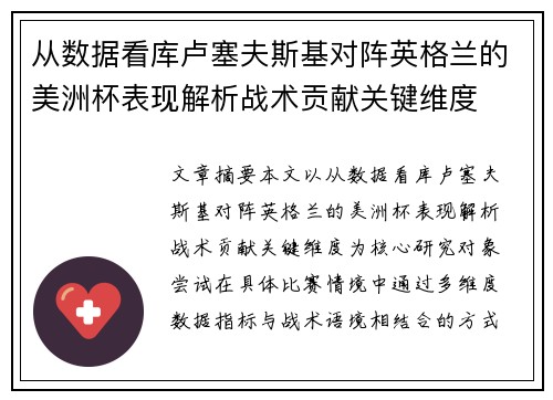 从数据看库卢塞夫斯基对阵英格兰的美洲杯表现解析战术贡献关键维度